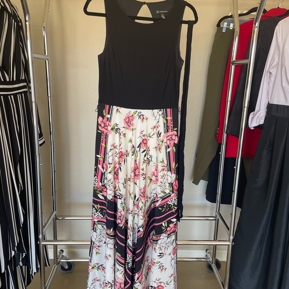 INC International Concepts Black and Pink Floral Maxi Dress